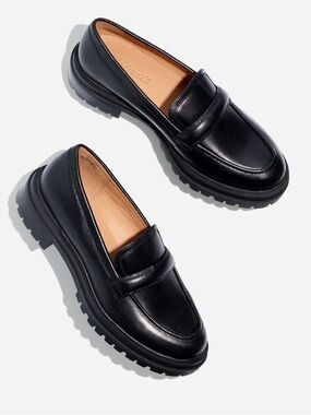 NEW Madewell The Bradley Lugsole Loafer in true black Leather size 10.5